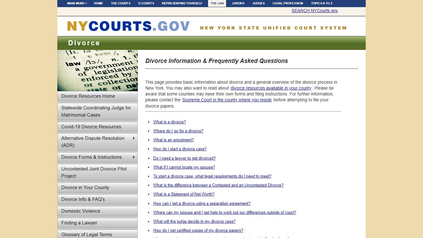 Divorce Information & Frequently Asked Questions | NYCOURTS.GOV